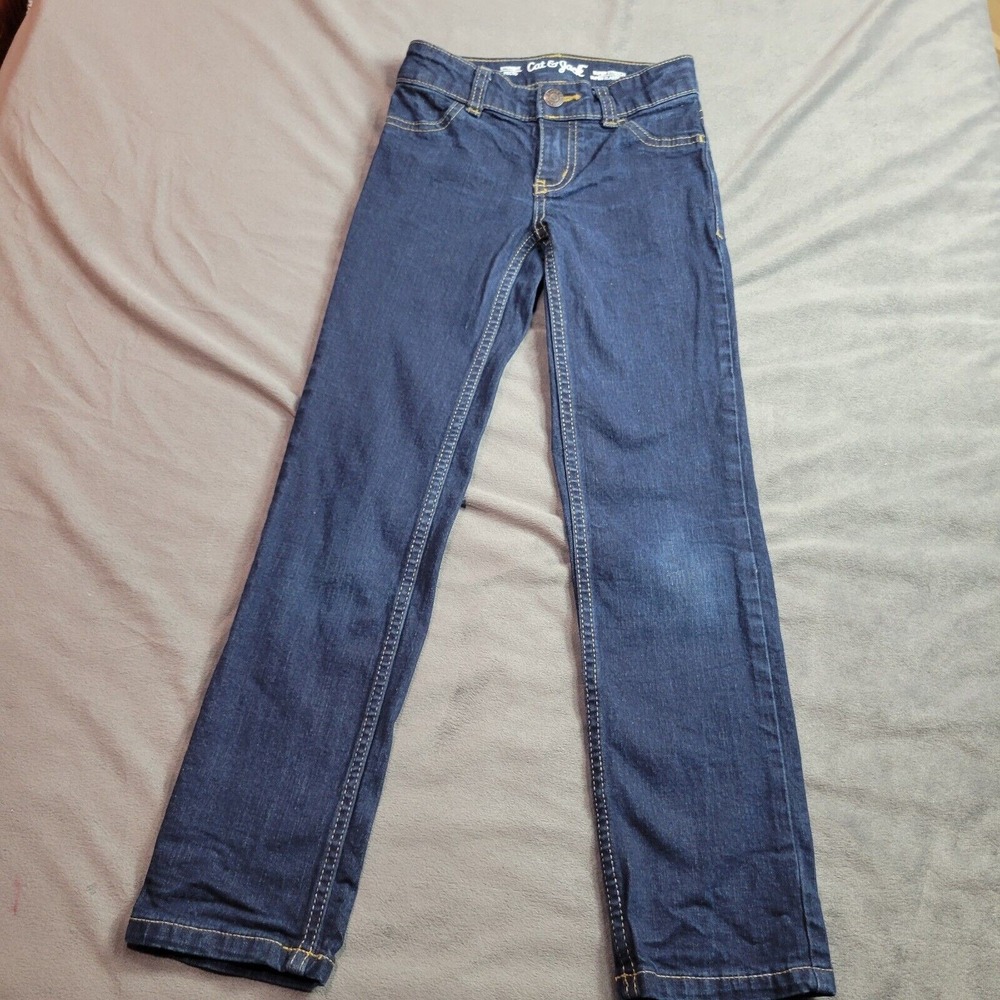 Cat & Jack Jeans Boys 7 Blue Skinny Cut Zipper Pockets Adjustable Stretch Denim